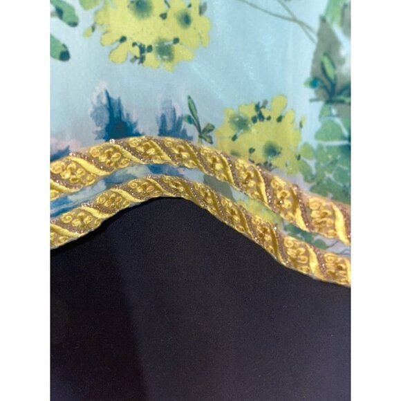 Vtg Handmade Asian Inspired Gold Trim Side Slit Sheath Dress Small Medium Floral - Picture 5 of 8